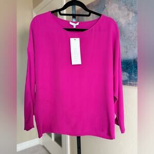 New Adam Lippes Silk Dolman Drop Shoulder Blouse in Magenta Large